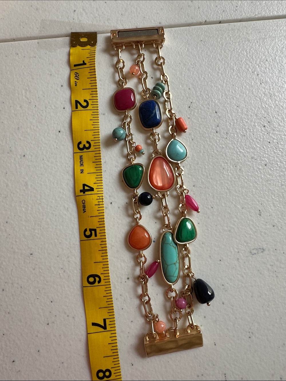 Chico's Multicolor Gold-Tone Gemstone Charm Bracelet with magnetic clasp